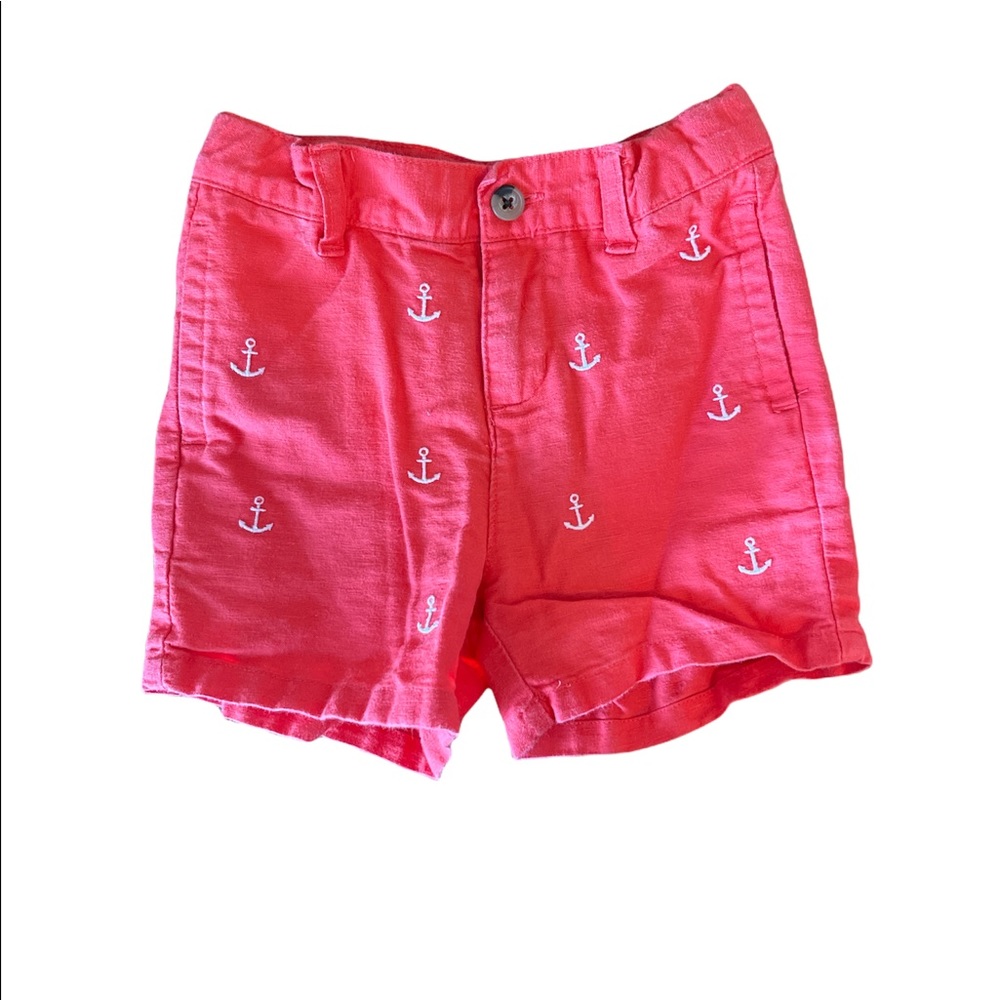Linen and cotton blend Janie and jack shorts with white embroidered anchors